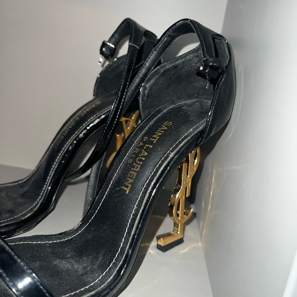 Saint Laurent Black and Gold Sculptural Heels